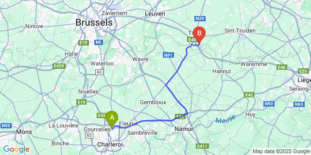 Map: Charleroi Airport Brussels South (CRL) to Goetsenhoven