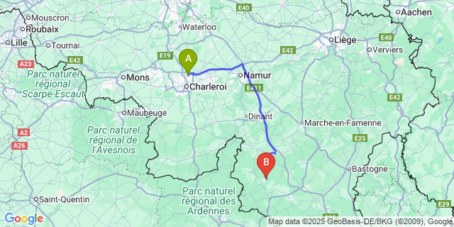Map: Charleroi Airport Brussels South (CRL) to Graide