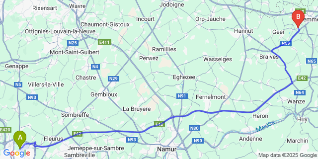 Map: Charleroi Airport Brussels South (CRL) to Grand-Axhe