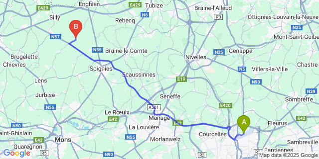 Map: Charleroi Airport Brussels South (CRL) to Graty
