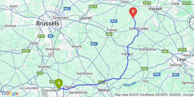 Map: Charleroi Airport Brussels South (CRL) to Grazen