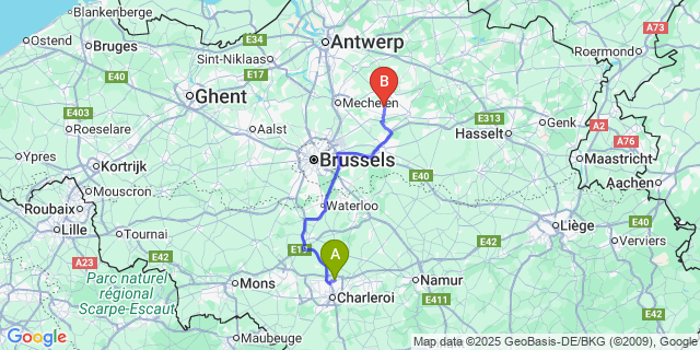 Map: Charleroi Airport Brussels South (CRL) to Grootlo