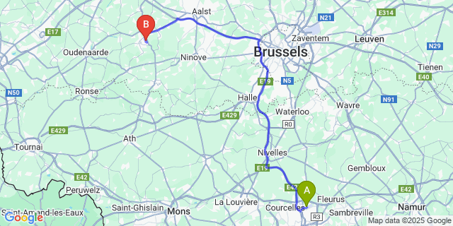 Map: Charleroi Airport Brussels South (CRL) to Grotenberge