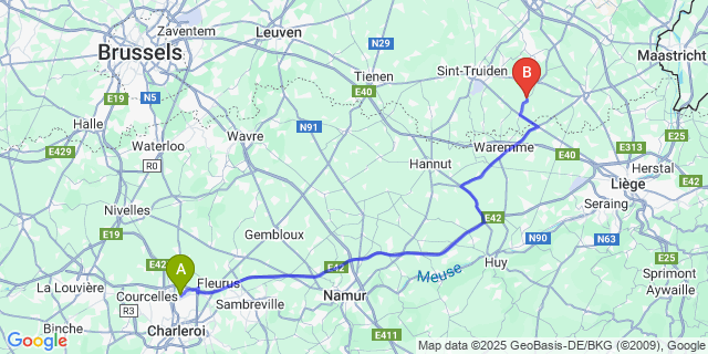 Map: Charleroi Airport Brussels South (CRL) to Gutschoven