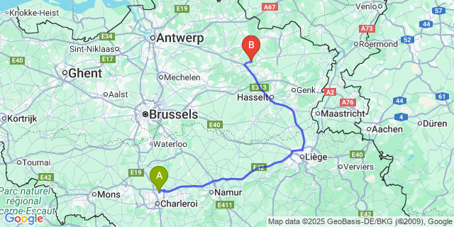 Map: Charleroi Airport Brussels South (CRL) to Ham