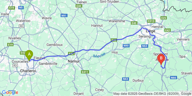 Map: Charleroi Airport Brussels South (CRL) to Harzé