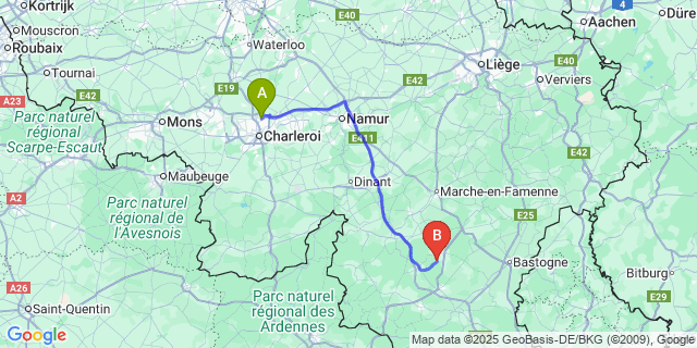 Map: Charleroi Airport Brussels South (CRL) to Hatrival