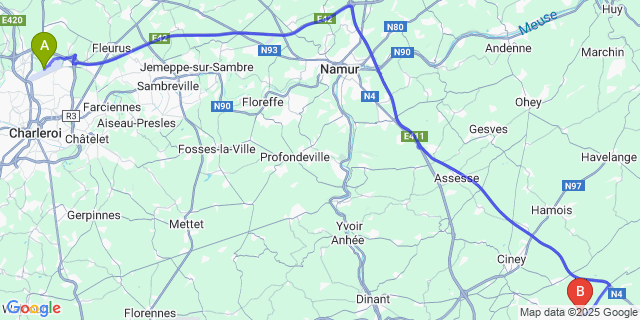 Map: Charleroi Airport Brussels South (CRL) to Haversin