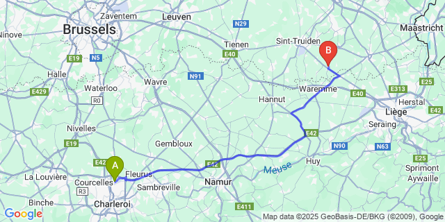 Map: Charleroi Airport Brussels South (CRL) to Heers