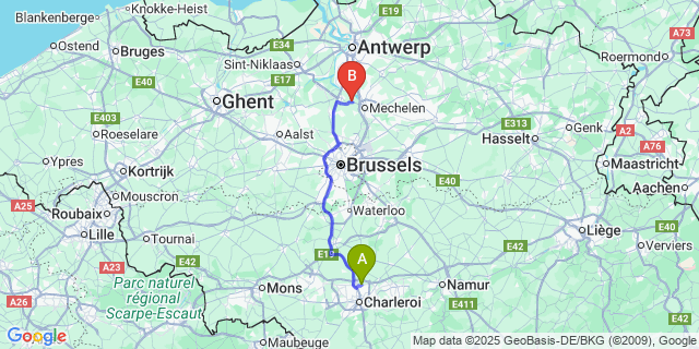 Map: Charleroi Airport Brussels South (CRL) to Heffen