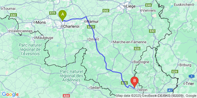 Map: Charleroi Airport Brussels South (CRL) to Heinsch