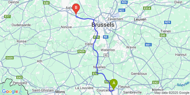 Map: Charleroi Airport Brussels South (CRL) to Hekelgem