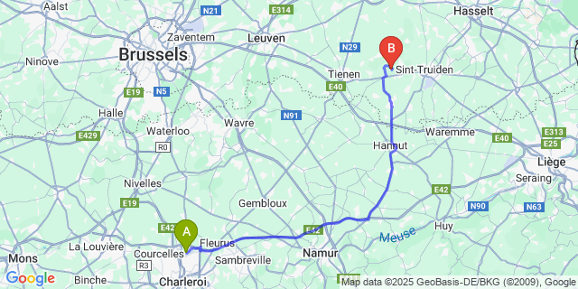 Map: Charleroi Airport Brussels South (CRL) to Helen-Bos