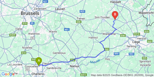 Map: Charleroi Airport Brussels South (CRL) to Hendrieken