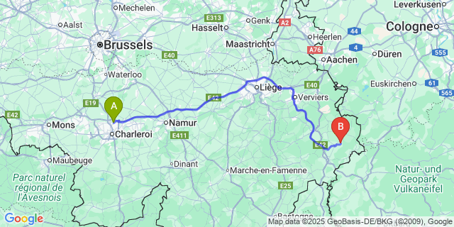 Map: Charleroi Airport Brussels South (CRL) to Heppenbach