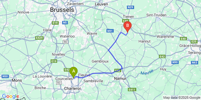 Map: Charleroi Airport Brussels South (CRL) to Herbais