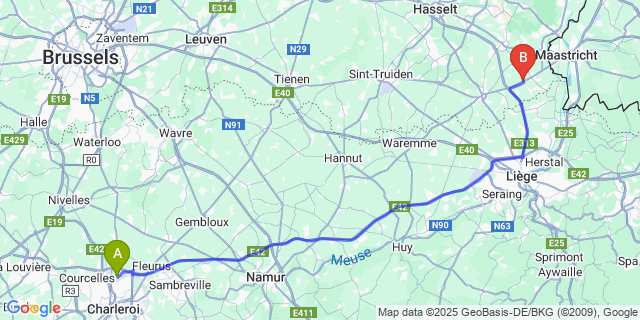 Map: Charleroi Airport Brussels South (CRL) to Herderen