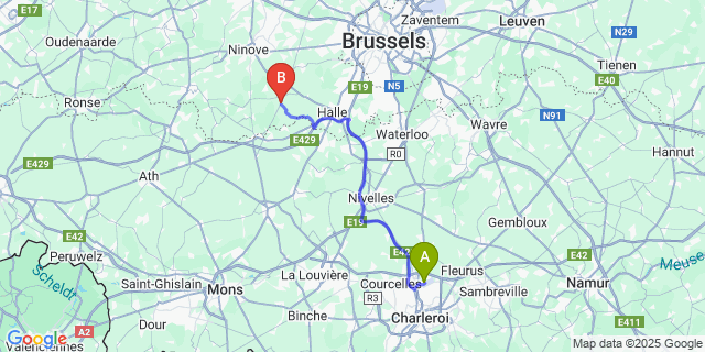 Map: Charleroi Airport Brussels South (CRL) to Herfelingen