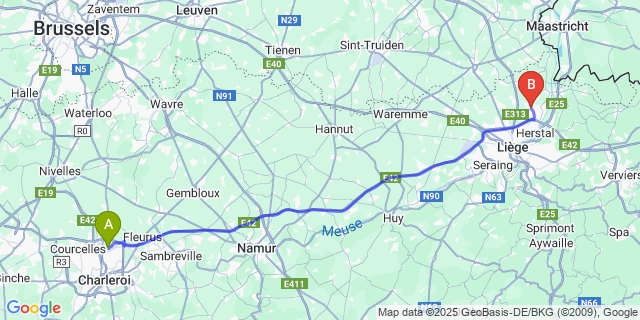 Map: Charleroi Airport Brussels South (CRL) to Hermée