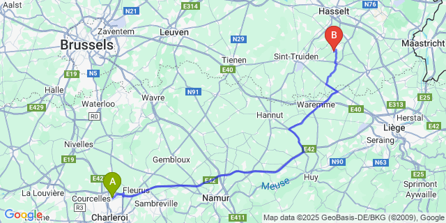 Map: Charleroi Airport Brussels South (CRL) to Herten