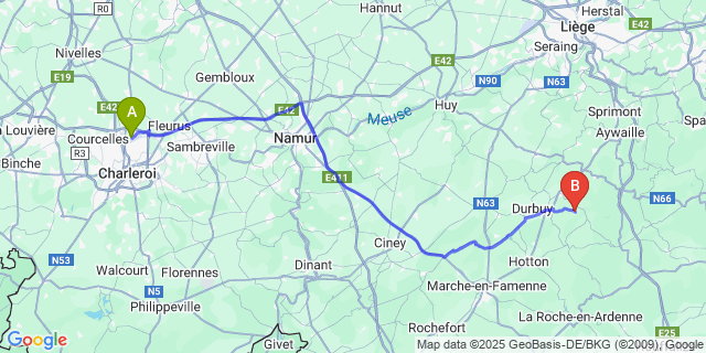 Map: Charleroi Airport Brussels South (CRL) to Heyd