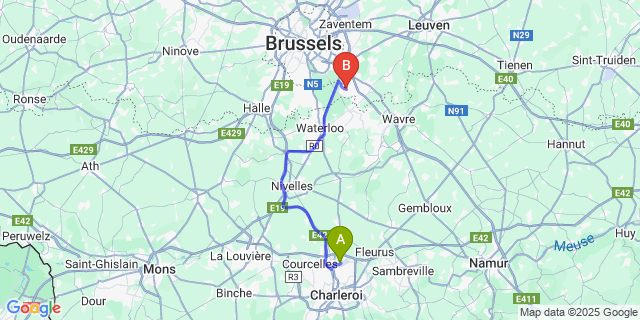 Map: Charleroi Airport Brussels South (CRL) to Hoeilaart