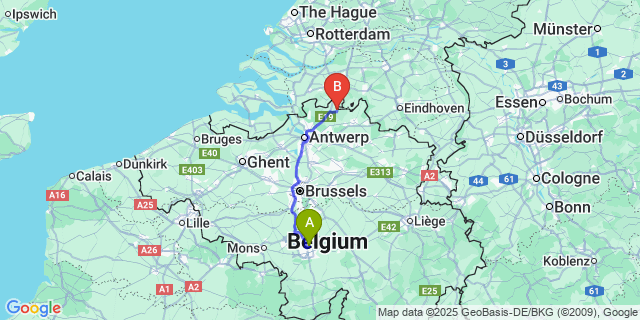 Map: Charleroi Airport Brussels South (CRL) to Hoogstraten
