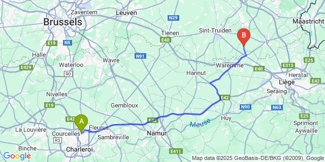 Map: Charleroi Airport Brussels South (CRL) to Horpmaal