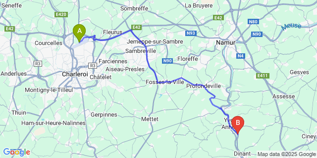 Map: Charleroi Airport Brussels South (CRL) to Houx