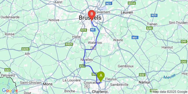 Map: Charleroi Airport Brussels South (CRL) to Ixelles