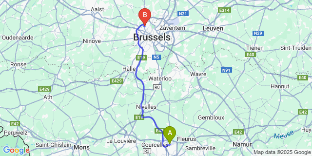 Map: Charleroi Airport Brussels South (CRL) to Jette