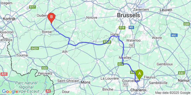 Map: Charleroi Airport Brussels South (CRL) to Kerkem