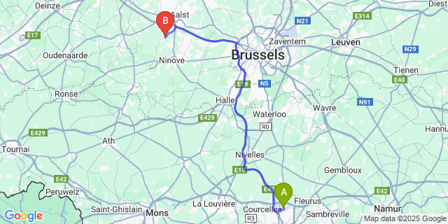 Map: Charleroi Airport Brussels South (CRL) to Kerksken