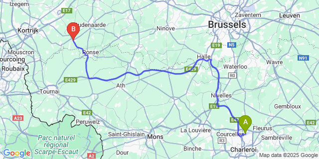 Map: Charleroi Airport Brussels South (CRL) to Kluisbergen