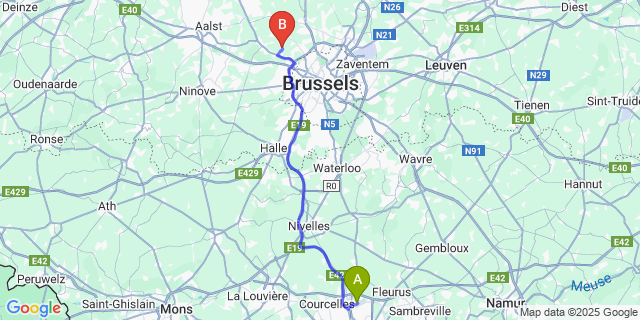 Map: Charleroi Airport Brussels South (CRL) to Kobbegem