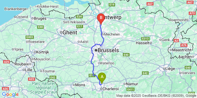 Map: Charleroi Airport Brussels South (CRL) to Kontich