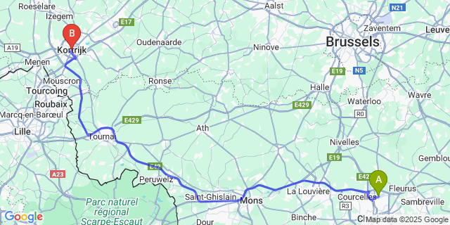 Map: Charleroi Airport Brussels South (CRL) to Kortrijk