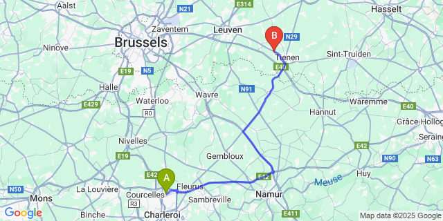 Map: Charleroi Airport Brussels South (CRL) to Kumtich