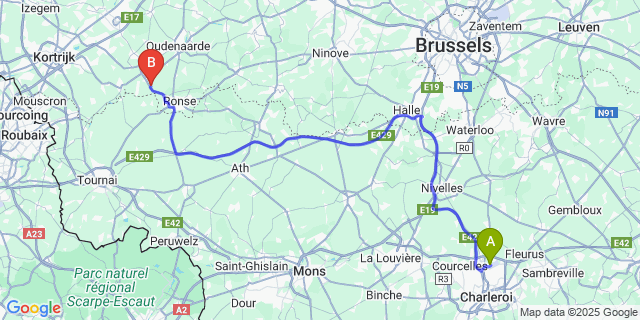 Map: Charleroi Airport Brussels South (CRL) to Kwaremont