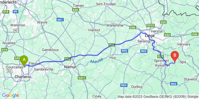 Map: Charleroi Airport Brussels South (CRL) to La Reid