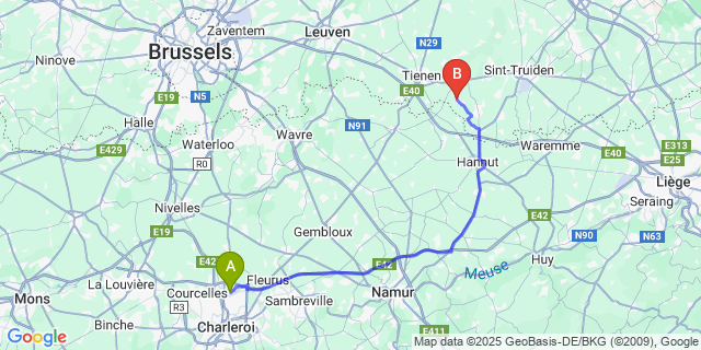 Map: Charleroi Airport Brussels South (CRL) to Laar