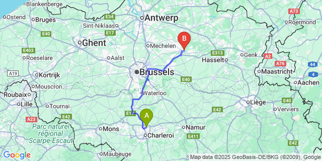 Map: Charleroi Airport Brussels South (CRL) to Langdorp
