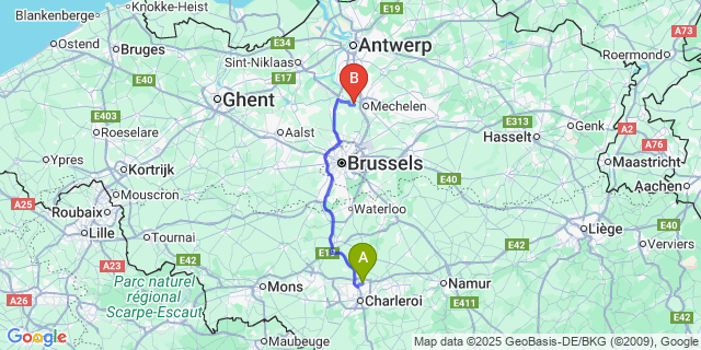 Map: Charleroi Airport Brussels South (CRL) to Leest