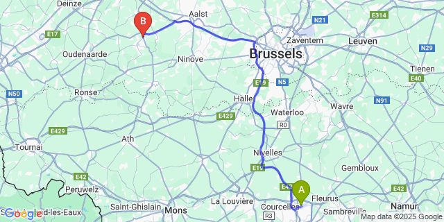 Map: Charleroi Airport Brussels South (CRL) to Leeuwergem