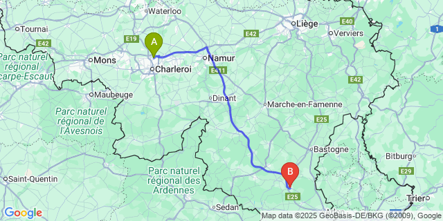 Map: Charleroi Airport Brussels South (CRL) to Léglise