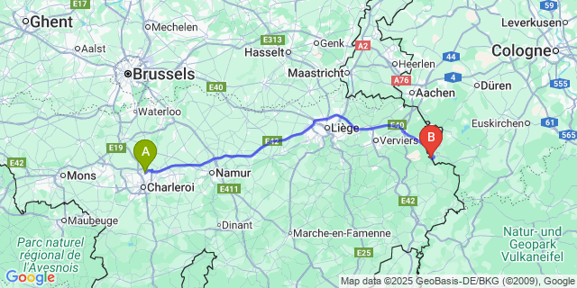 Map: Charleroi Airport Brussels South (CRL) to Leykaul