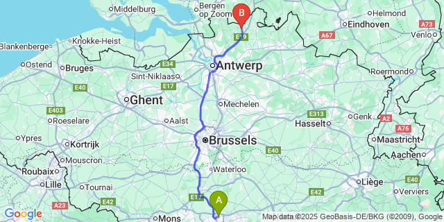 Map: Charleroi Airport Brussels South (CRL) to Loenhout