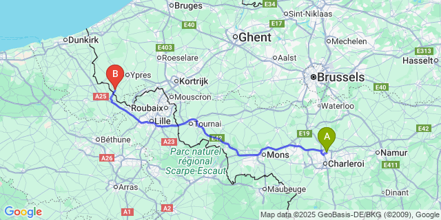 Map: Charleroi Airport Brussels South (CRL) to Loker