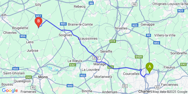 Map: Charleroi Airport Brussels South (CRL) to Lombise