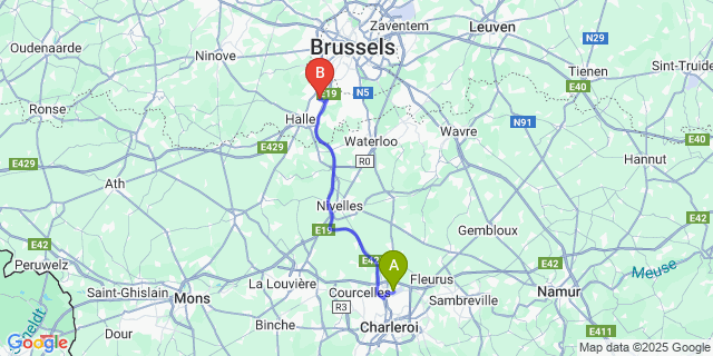 Map: Charleroi Airport Brussels South (CRL) to Lot